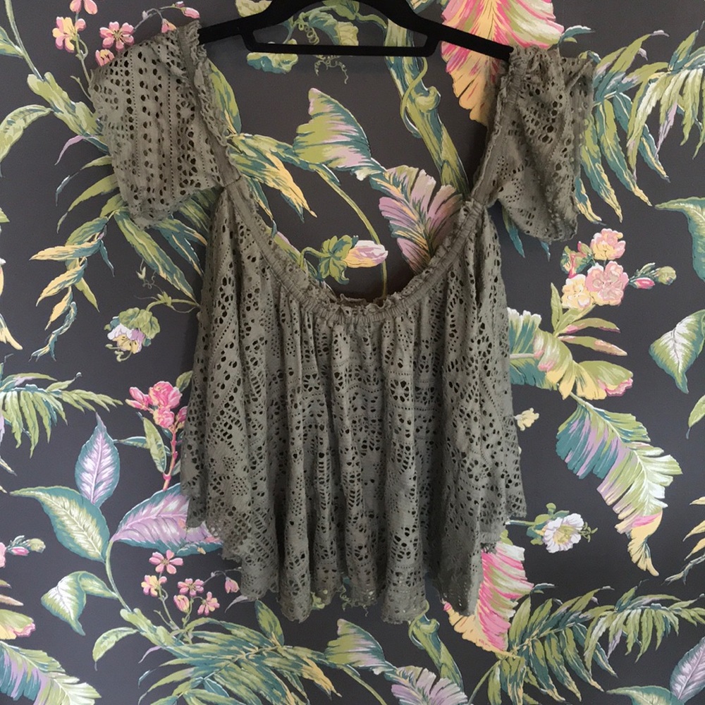 FP Beach Eyelet Off the Shoulder Top L